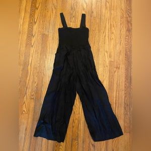 J Crew Smocked Linen Jumpsuit, Black, Medium Tall